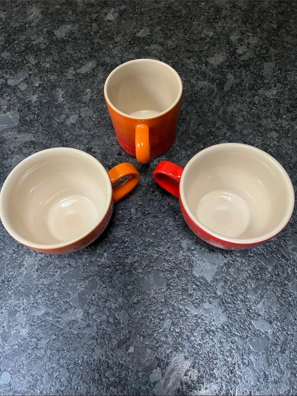 Set of 3 Le Creuset Coffee 14oz and 12oz Tea Cups Flame and Cherry